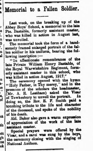 Tewkesbury register WH bastable dec 29 1917