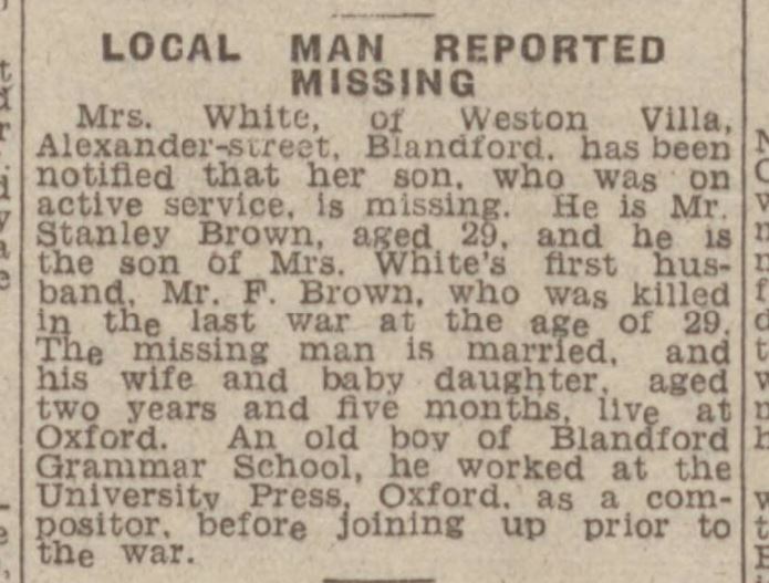 w gazz s brown reported missing june 26 1942